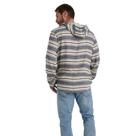 Lucky Brand Baja Stripe Long Sleeve Hoodie Shirt Linen Blend Men's Size M NEW - Picture 2 of 5